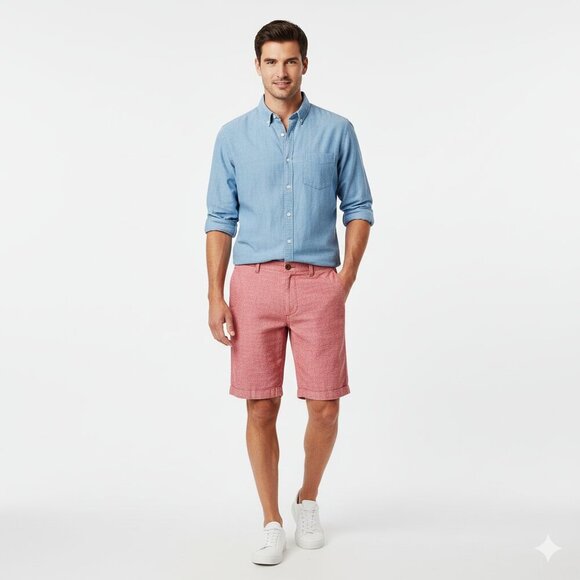 J Crew Men's Gramercy Shorts cotton linen 10" Red Size 34 Casual Summer Basic - Picture 4 of 12